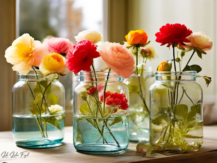 Frühlingsblumen in Gläsern Fülle Glasgefäße mit Wasser und setze einzelne Blumen darin ein. Das schafft nicht nur eine luftige Dekoration, sondern betont auch die Schönheit der Stiele.