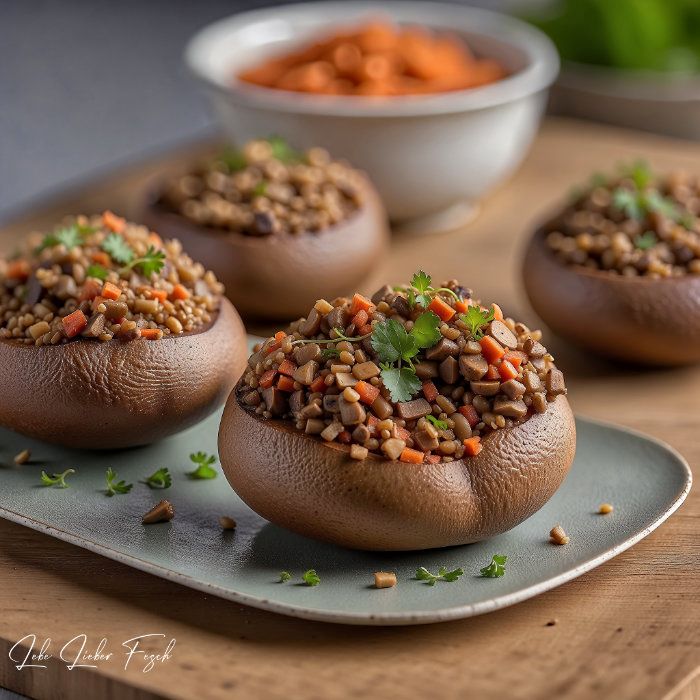 Herzhafte Linsen Füllung Vegetarischev und vegane Champignon-Varianten für Karfreitag