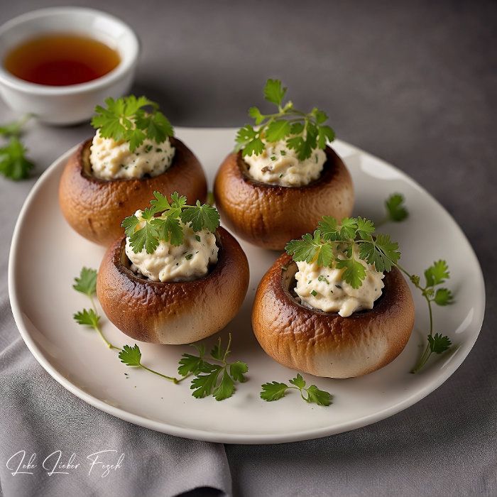 Quark und Kräutern Füllung Vegetarischev und vegane Champignon-Varianten für Karfreitag