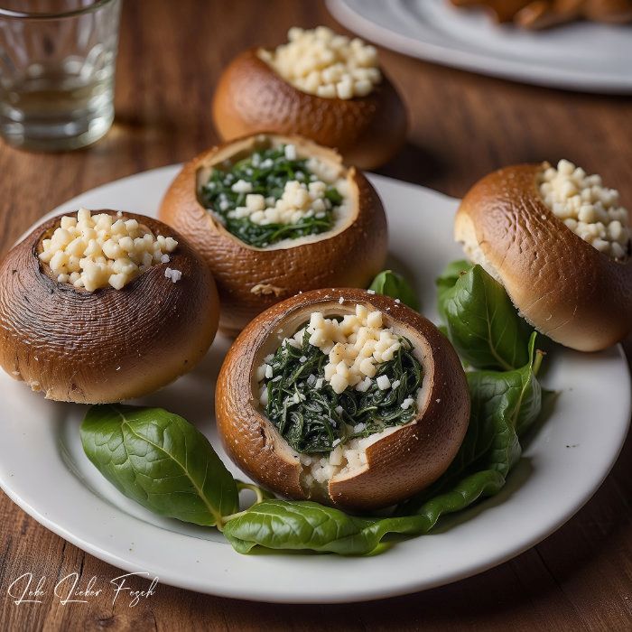 Spinat und Feta Füllung Vegetarischev und vegane Champignon-Varianten für Karfreitag