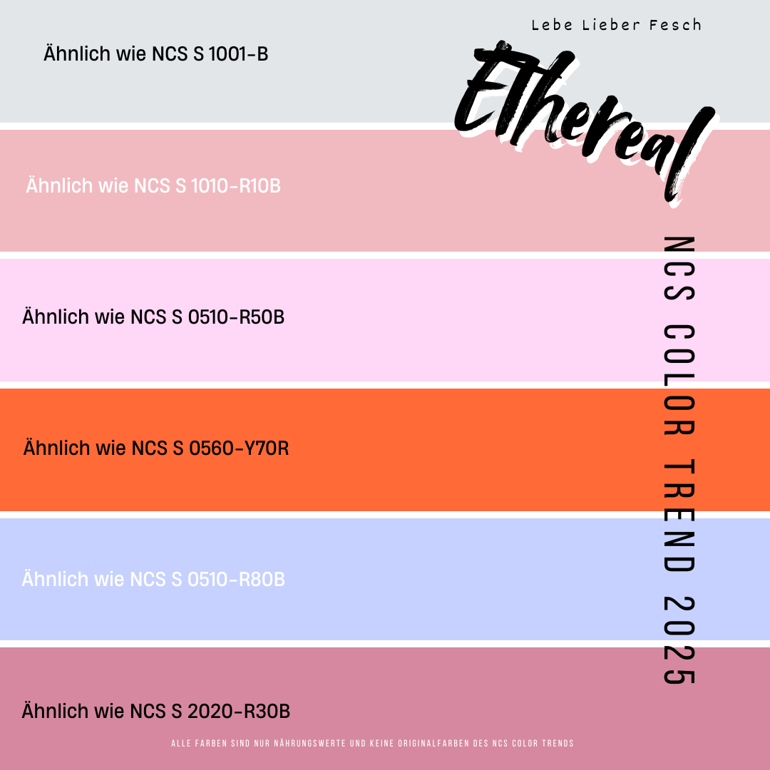 NCS Colour Trends für 2025 - die Trendfarben für Kontraste Ethereal: Die Ästhetik des Fließenden und Transzendenten