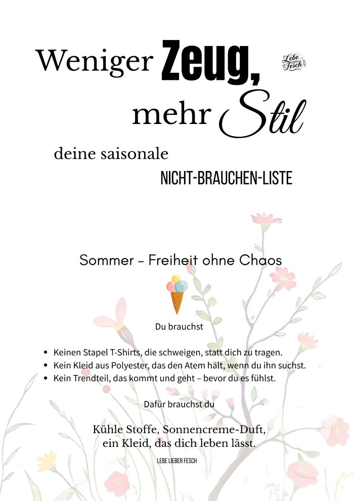 Freebie Sommermode Kleiderschrank