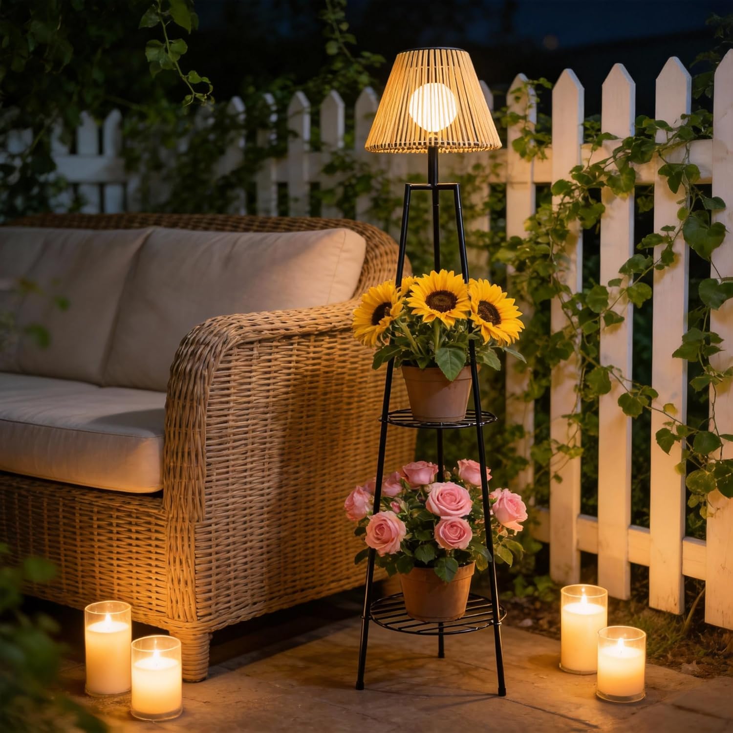 Boho-Solarlaterne Outdoor mit Gewebeschirm für Balkon