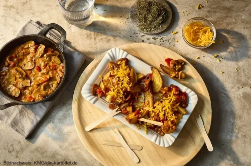 Vegetarische Poutine mit scharfer Champignon-Paprika-Soße – Streetfood trifft Wohlfühlküche Lebe Lieber Fesch Rezept Vegetarische Poutine mit scharfer Champignon-Paprika-Soße – Streetfood trifft Wohlfühlküche